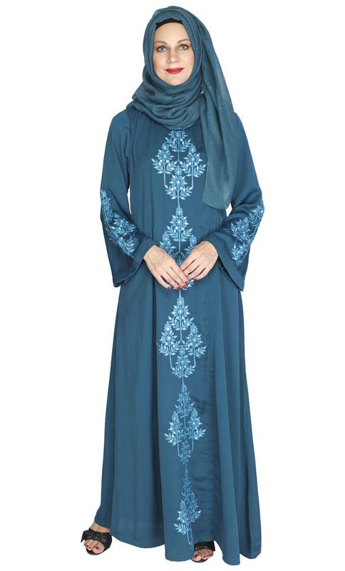 Prismatic Mirror Work Green Abaya