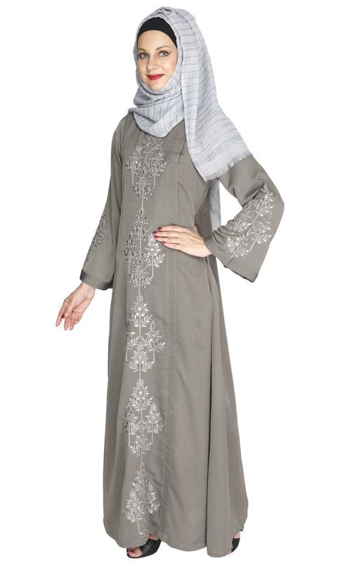 Prismatic Mirror Work Grey Abaya