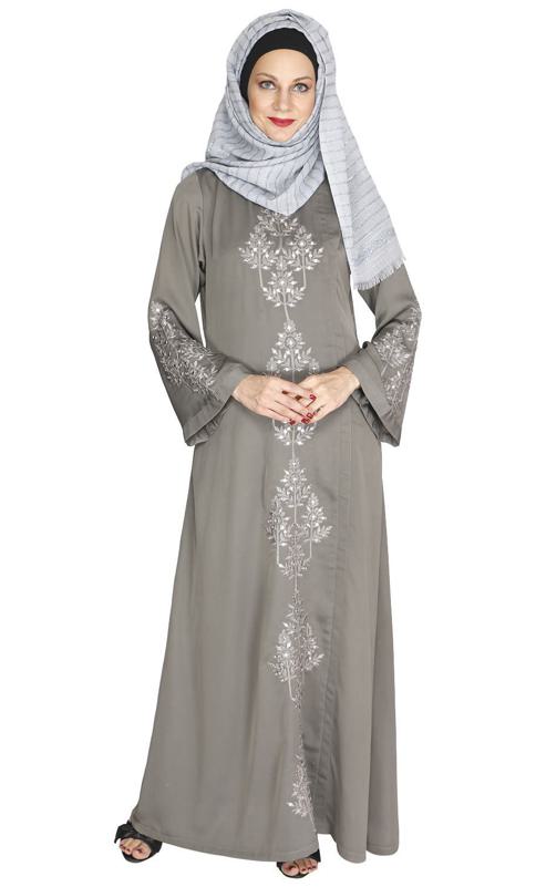 Prismatic Mirror Work Grey Abaya