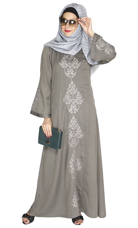 Prismatic Mirror Work Grey Abaya
