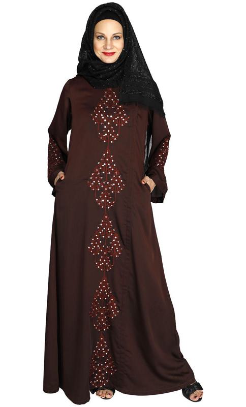 Prismatic Mirror Work Wine Abaya (Made-To-Order)