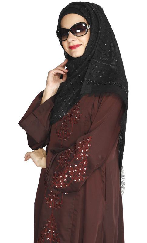 Prismatic Mirror Work Wine Abaya (Made-To-Order)
