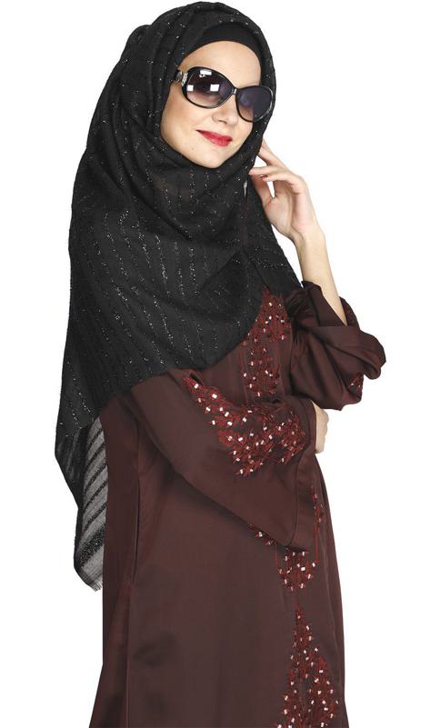 Prismatic Mirror Work Wine Abaya (Made-To-Order)