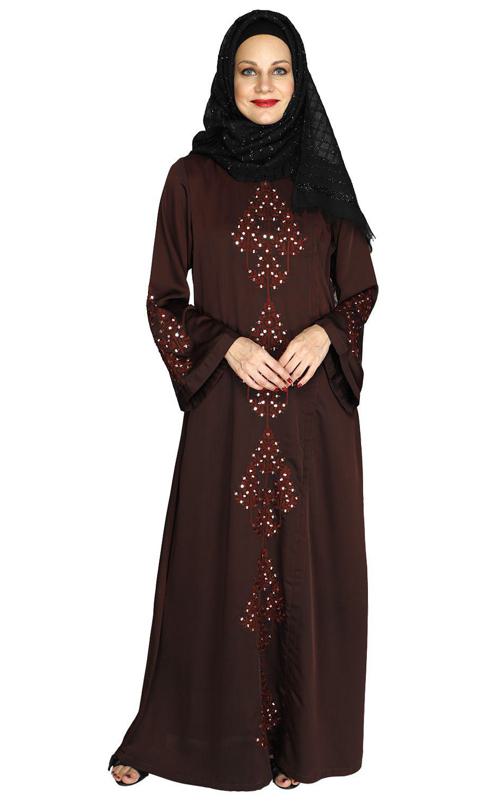 Prismatic Mirror Work Wine Abaya (Made-To-Order)