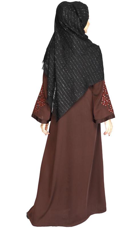 Prismatic Mirror Work Wine Abaya (Made-To-Order)