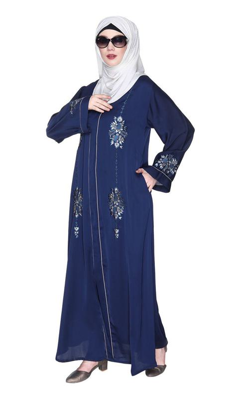 Blue And White Dimensional Design Embroidered Abaya