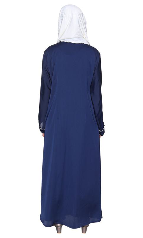 Blue And White Dimensional Design Embroidered Abaya