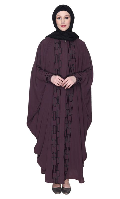 Purple And White Dimensional Design Embroidered Kaftan (Made-To-Order)