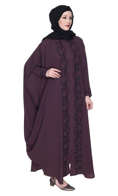 Purple And White Dimensional Design Embroidered Kaftan (Made-To-Order)