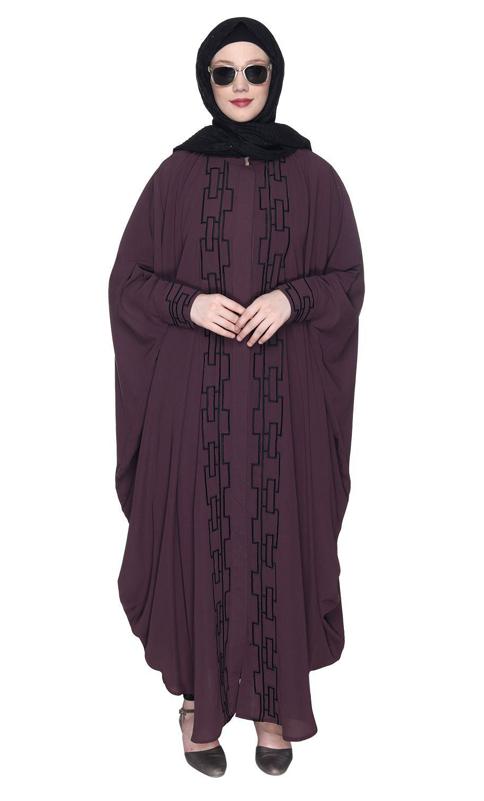 Purple And White Dimensional Design Embroidered Kaftan (Made-To-Order)