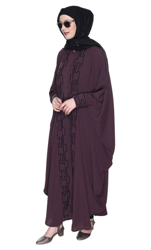 Purple And White Dimensional Design Embroidered Kaftan (Made-To-Order)