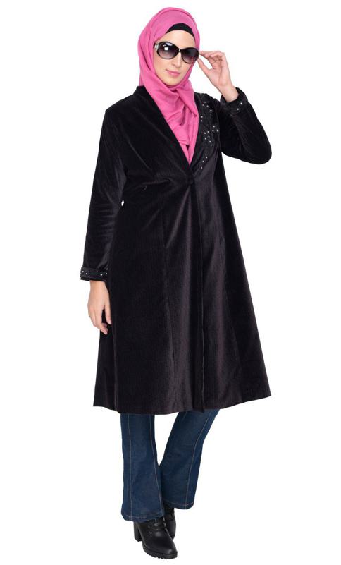 Purple Velvet Pearl Hand Embroidery Coat
