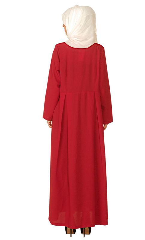 Red Hand Crafted Checkered Yoke Abaya (Made-To-Order)