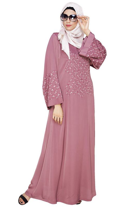Resham Adorned Onion Pink Dubai Style Abaya