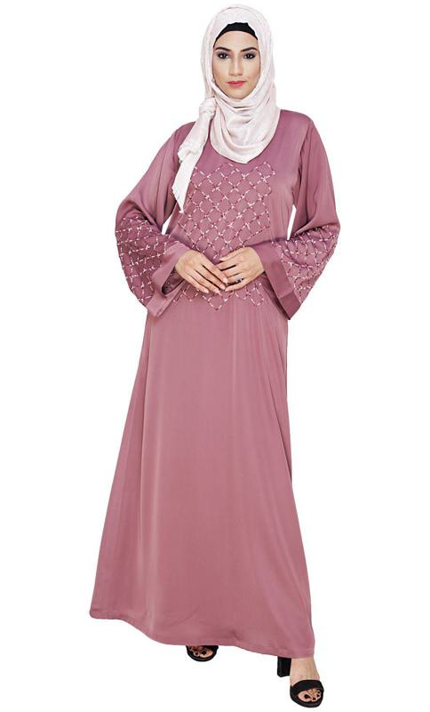 Resham Adorned Onion Pink Dubai Style Abaya