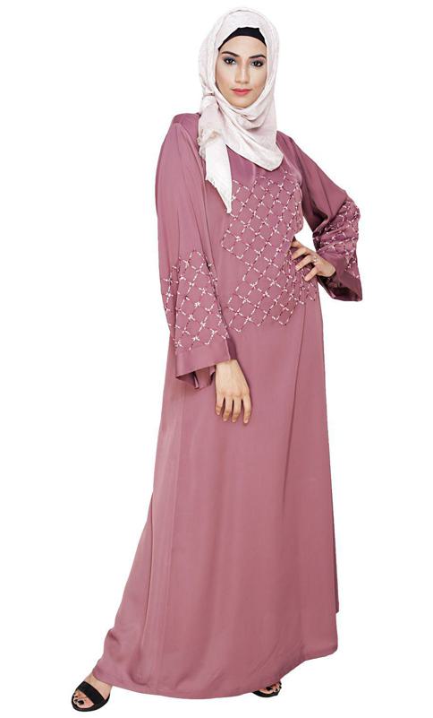 Resham Adorned Onion Pink Dubai Style Abaya