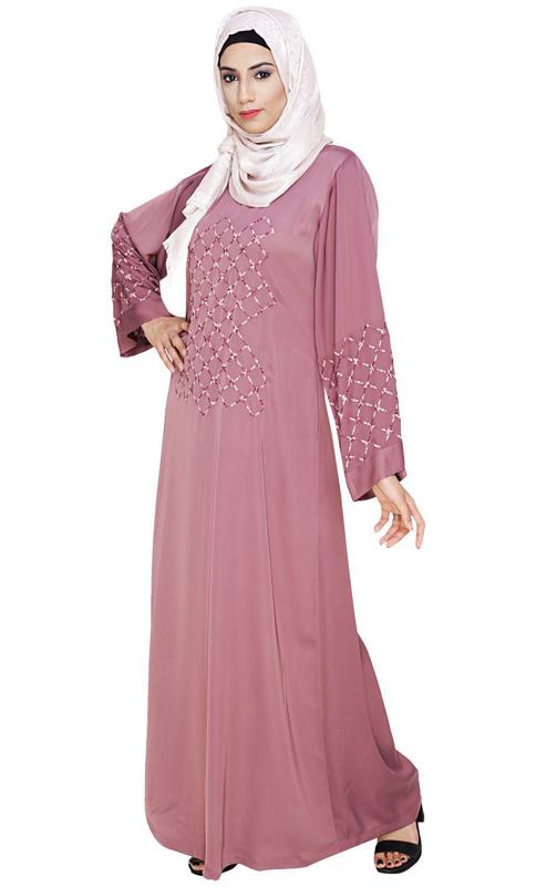 Resham Adorned Onion Pink Dubai Style Abaya