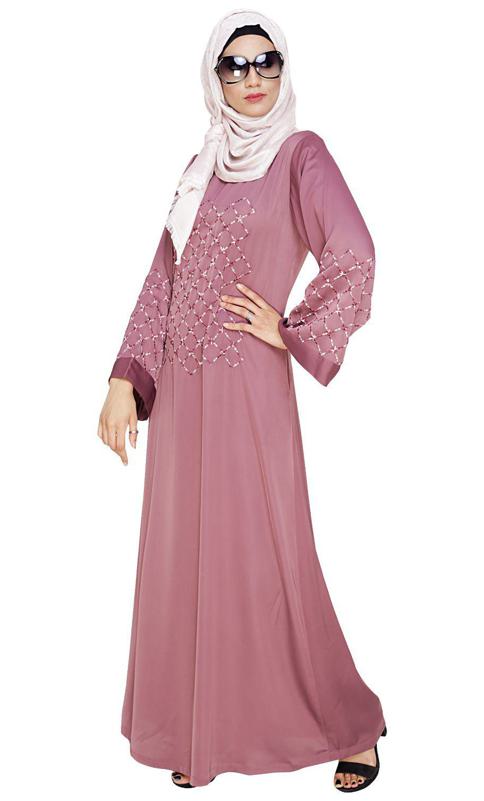 Resham Adorned Onion Pink Dubai Style Abaya