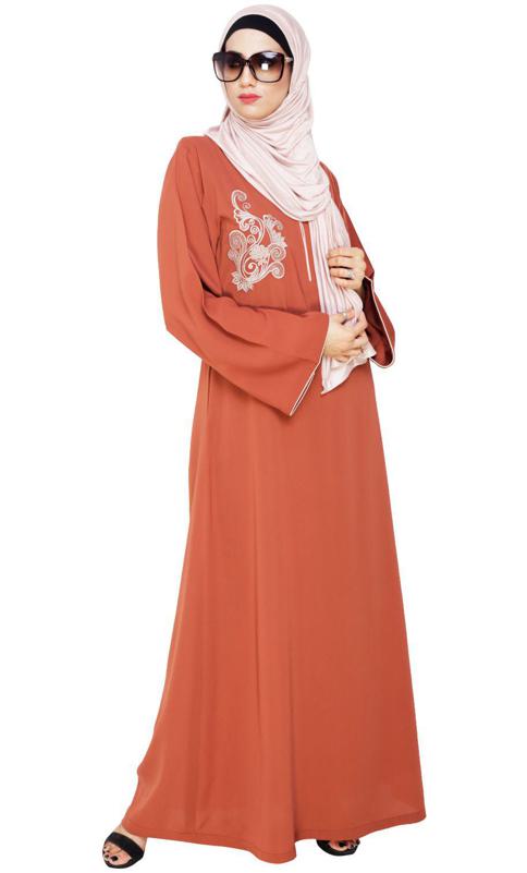 Resham Ornate Brick Red Dubai Style Abaya