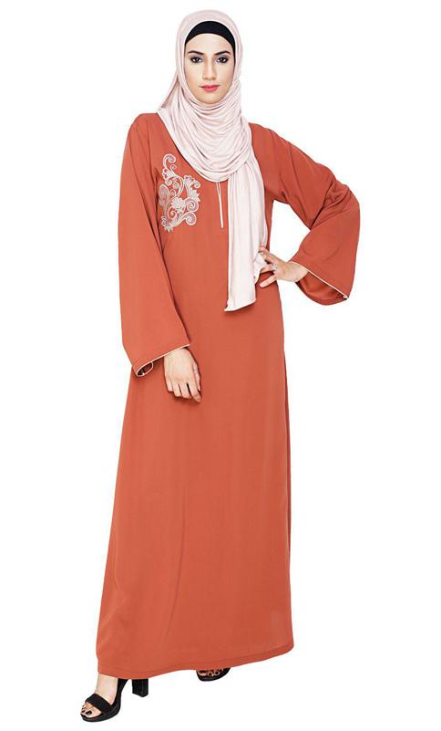 Resham Ornate Brick Red Dubai Style Abaya