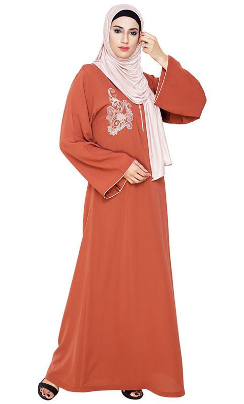 Resham Ornate Brick Red Dubai Style Abaya