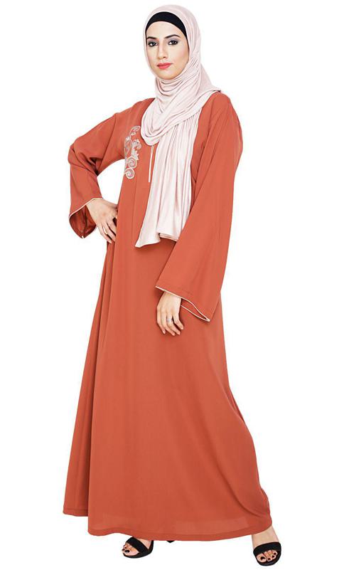 Resham Ornate Brick Red Dubai Style Abaya