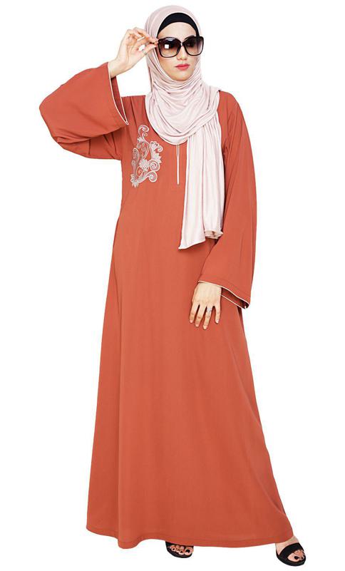 Resham Ornate Brick Red Dubai Style Abaya