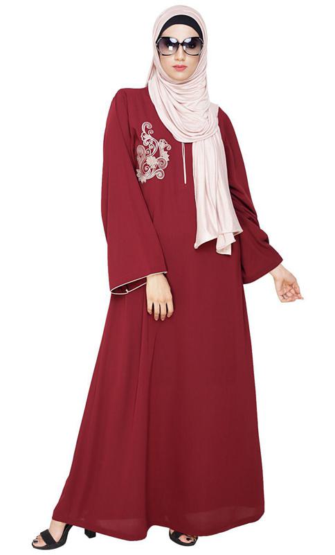 Resham Ornate Wine Dubai Style Abaya