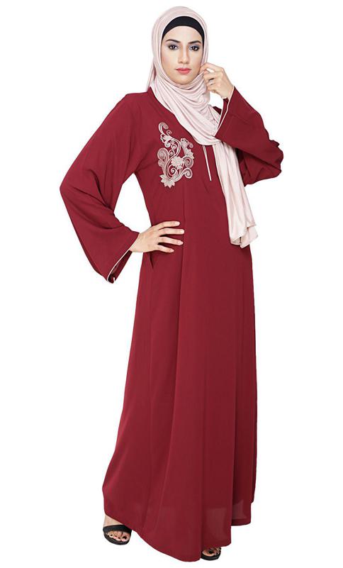 Resham Ornate Wine Dubai Style Abaya