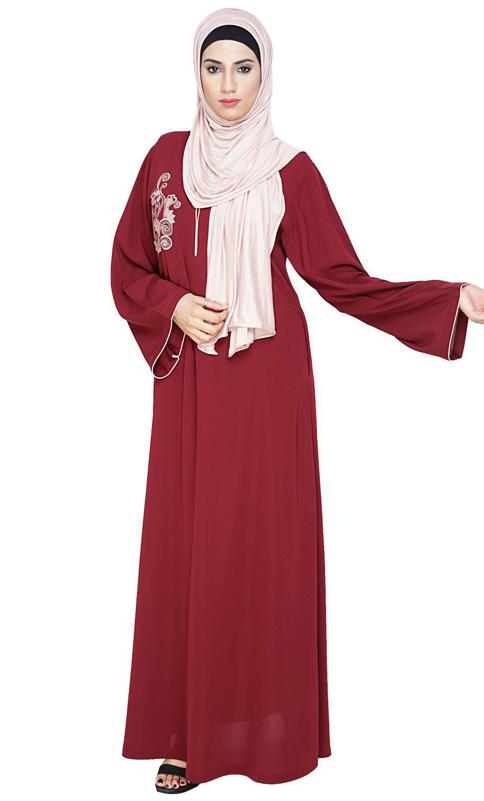 Resham Ornate Wine Dubai Style Abaya
