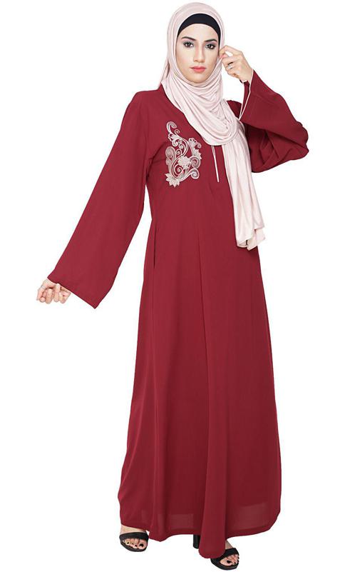 Resham Ornate Wine Dubai Style Abaya
