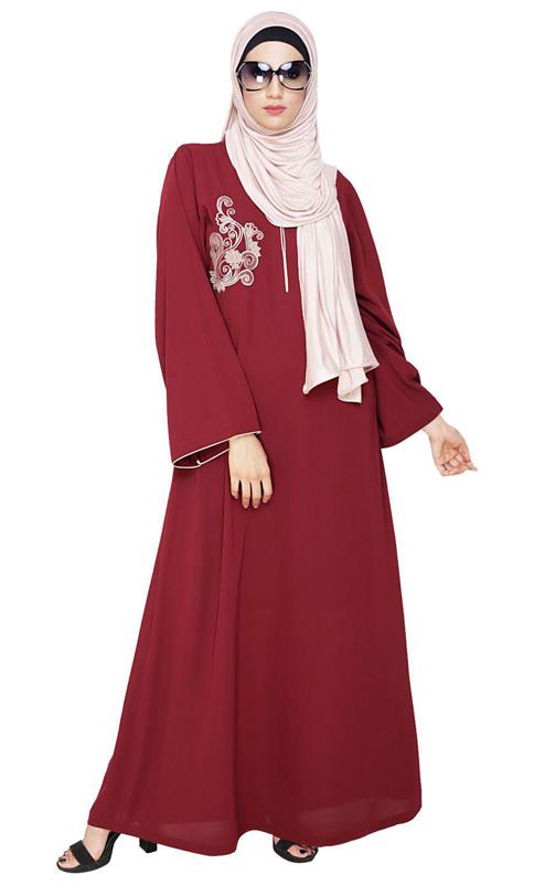 Resham Ornate Wine Dubai Style Abaya