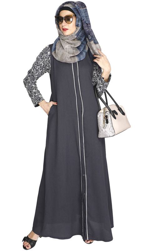 Role Down Grey Abaya (Made-To-Order)