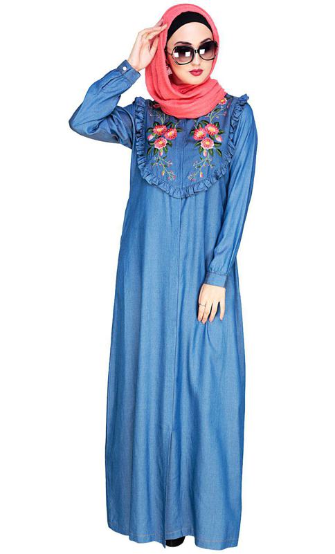 Ruffled Affair Blue Abaya