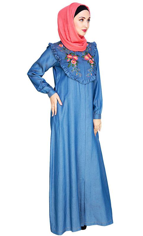 Ruffled Affair Blue Abaya