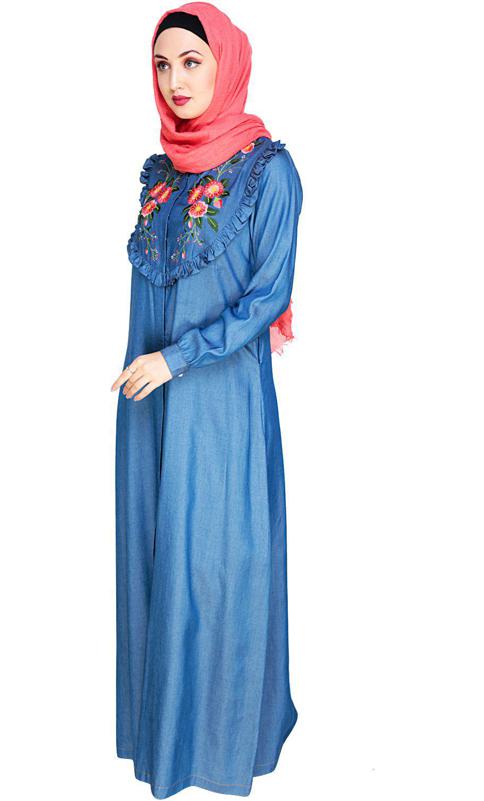 Ruffled Affair Blue Abaya