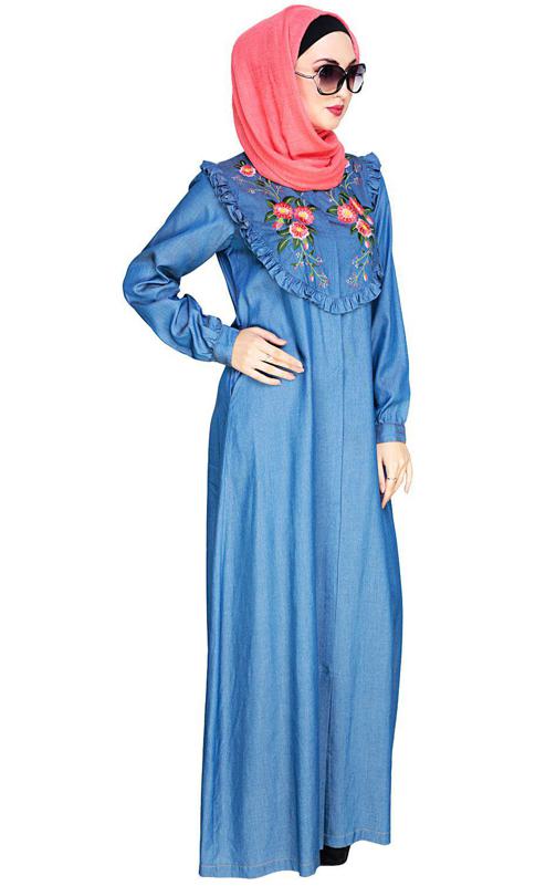 Ruffled Affair Blue Abaya