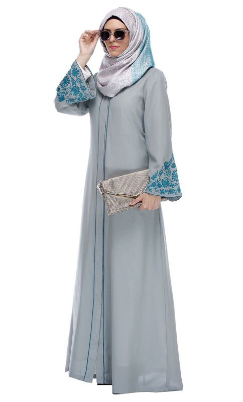 Sage Green Abaya With Thread Embroidery (Made-To-Order)
