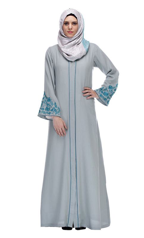 Sage Green Abaya With Thread Embroidery (Made-To-Order)