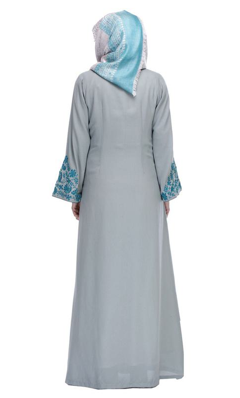 Sage Green Abaya With Thread Embroidery (Made-To-Order)