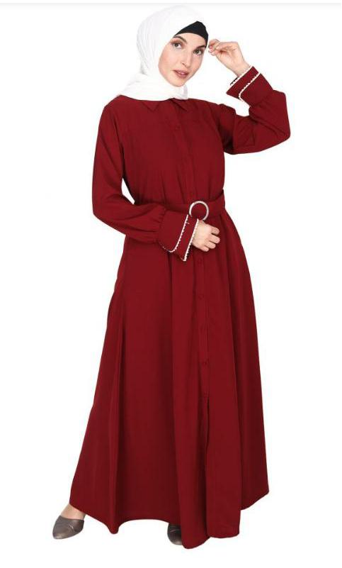 Shirt Style Dead Maroon Maxi Dress