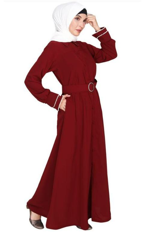Shirt Style Dead Maroon Maxi Dress