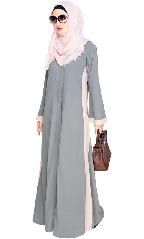 Side Panelled Grey Abaya (Made-To-Order)