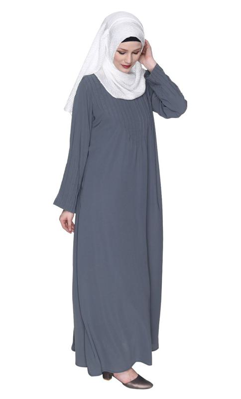 Sleek And Simple Grey Abaya With Pintuck Detailing (Made-To-Order)