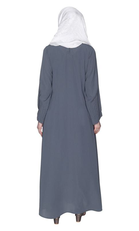 Sleek And Simple Grey Abaya With Pintuck Detailing (Made-To-Order)