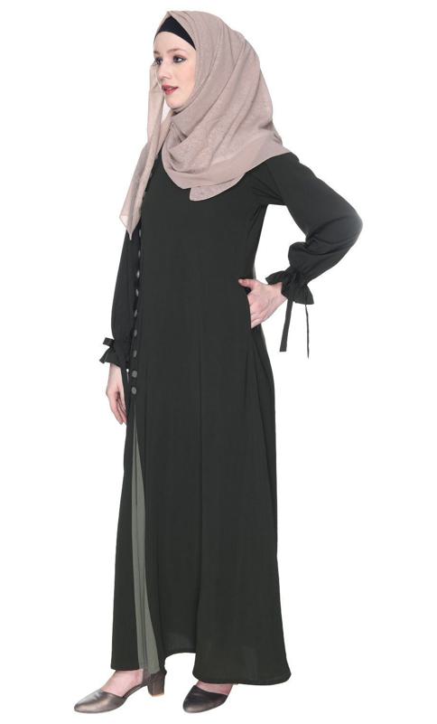 Sleek Looking Olive And Dead Mint Slit Style Abaya