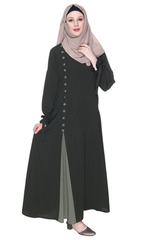 Sleek Looking Olive And Dead Mint Slit Style Abaya