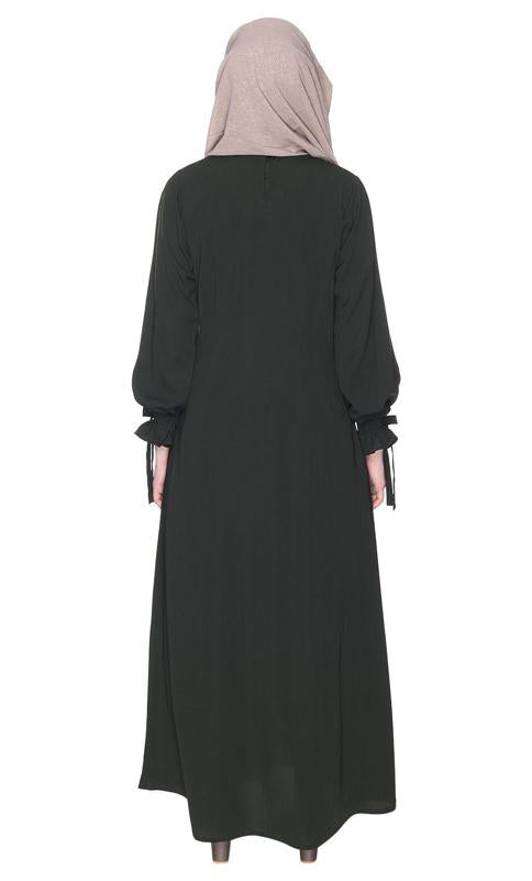 Sleek Looking Olive And Dead Mint Slit Style Abaya