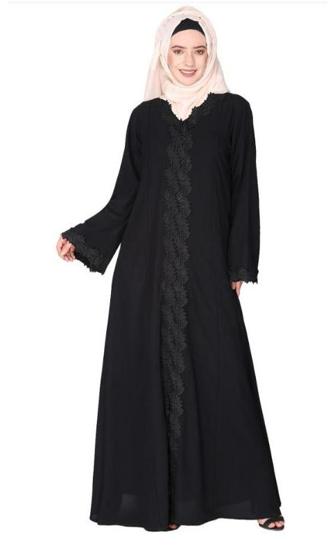 Sleek Princess Cut Flamboyant Black Laced Abaya