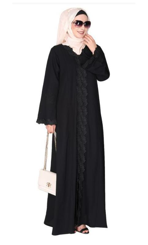 Sleek Princess Cut Flamboyant Black Laced Abaya